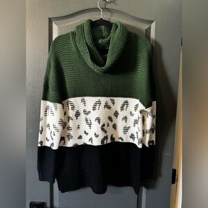 Green and Black Cowl Neck Sweater